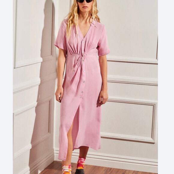 R.G. Kane Coastal Alexandria Pink Midi Button Down Front Shirt Dress Medium - Picture 3 of 12